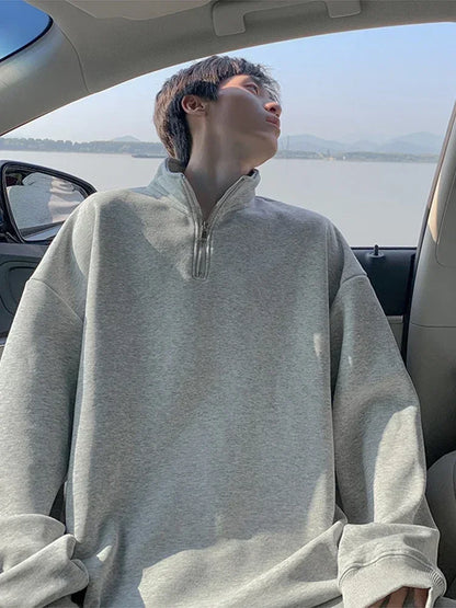 2023 neue Koreanische Mode Halb-reißverschluss Sweatshirts Für Männer Frühling Stehkragen Pullover Hoodies Y2K Vintage Solide trainingsanzug Hombre