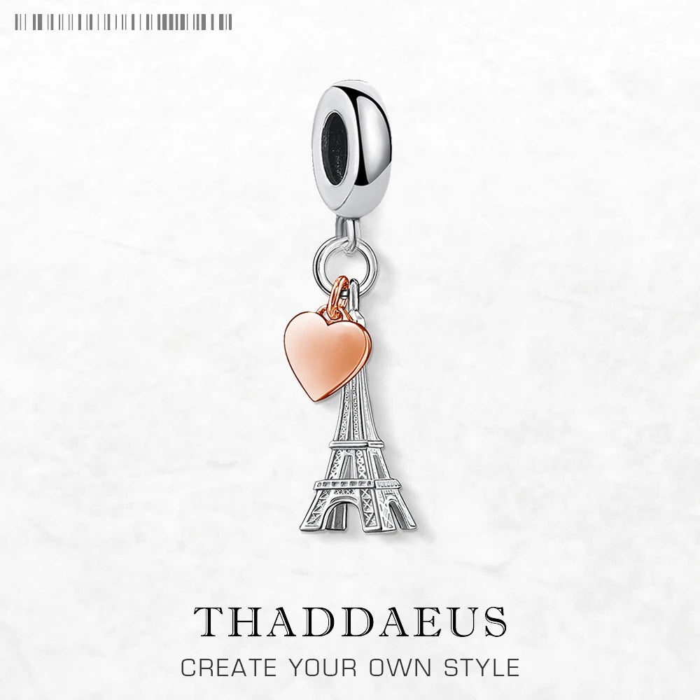 Charm-Anhänger aus 925 Sterling Silber mit Herz und Eiffelturm