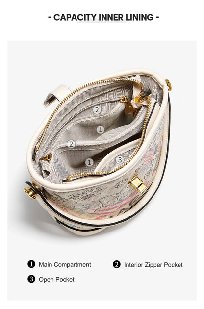 Lady Handbag Aus PU Leather Crossbody Bag Office Prints