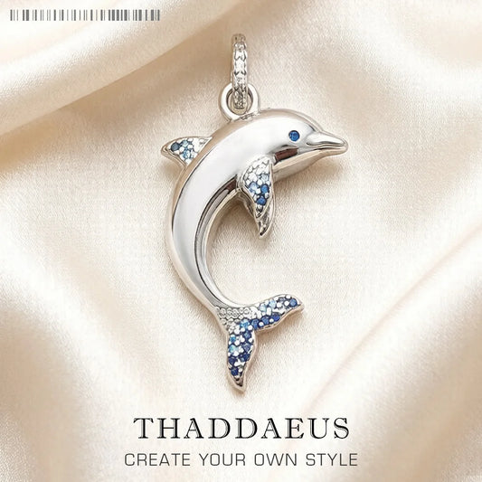 Damen-Charm-Anhaenger Delfin blau aus Sterlingsilber