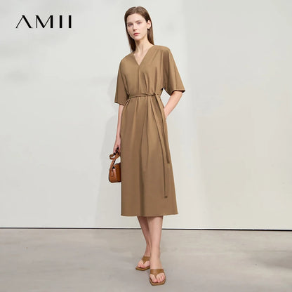 Elegantes Bürokleid Mit Gürtel Und V-Ausschnitt Für Damen
