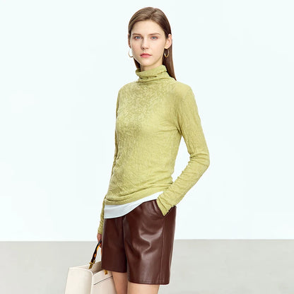 Damen-Rollkragenpullover Wolle Slim einfarbig Büro Winter