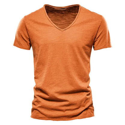 Herren-T-Shirt mit V-Ausschnitt, kurzarm, orangebraun meliert