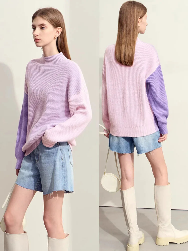 Lagenlook-Pullover mit Rundhalsausschnitt, lange Ärmel, flieder-lila