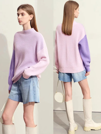 Lagenlook-Pullover mit Rundhalsausschnitt, lange Ärmel, flieder-lila