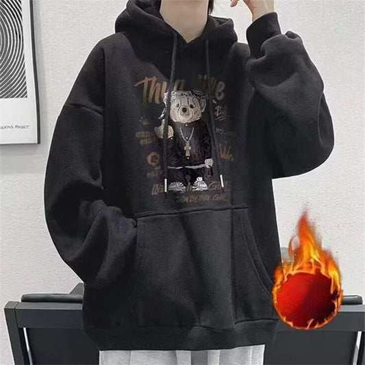 Herren Hoodie mit Herbst Anime Bär Grafik im Hip Hop Stil