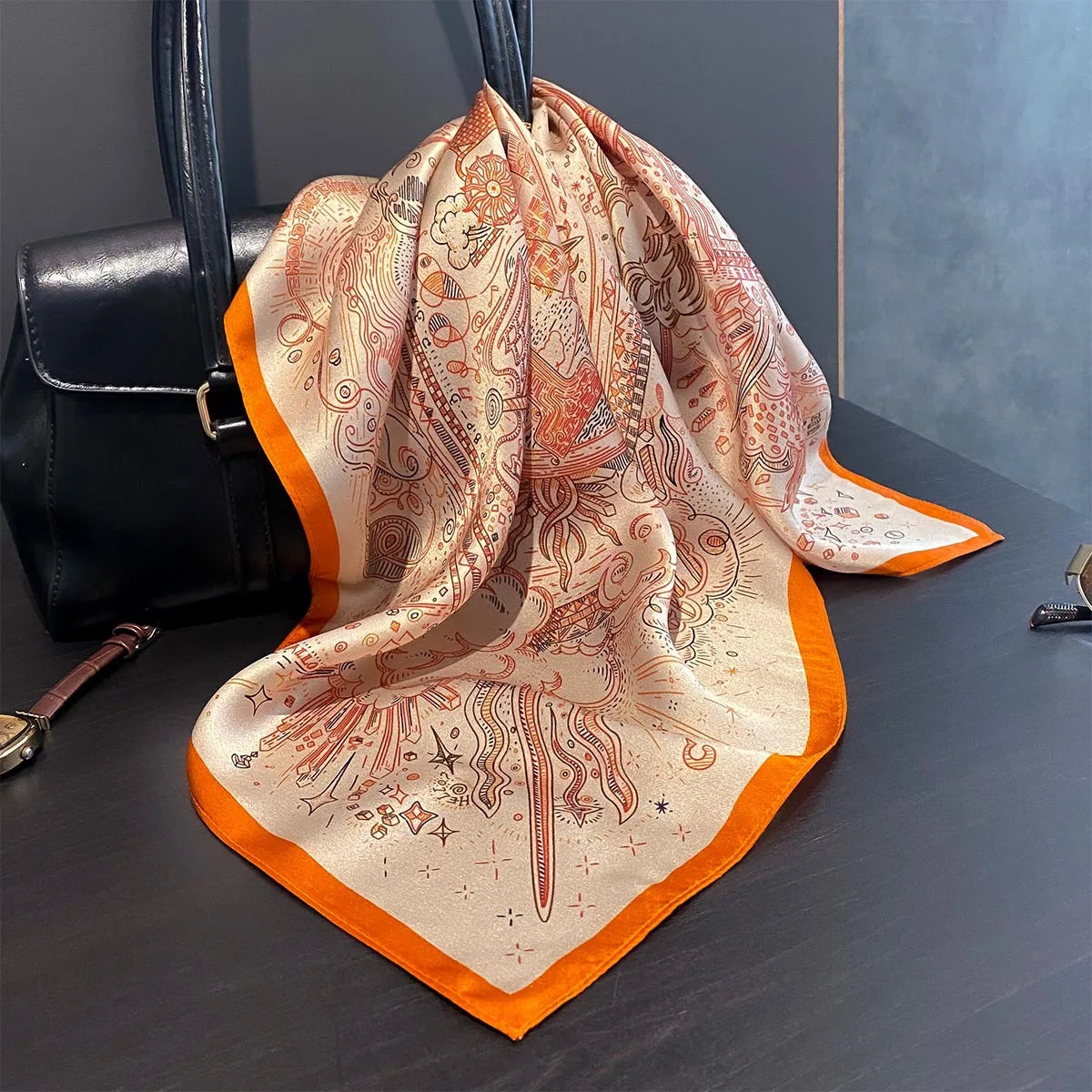 Damen Seidenschal 53cm quadratisch Blumenprint Luxus Hijab Bandana L