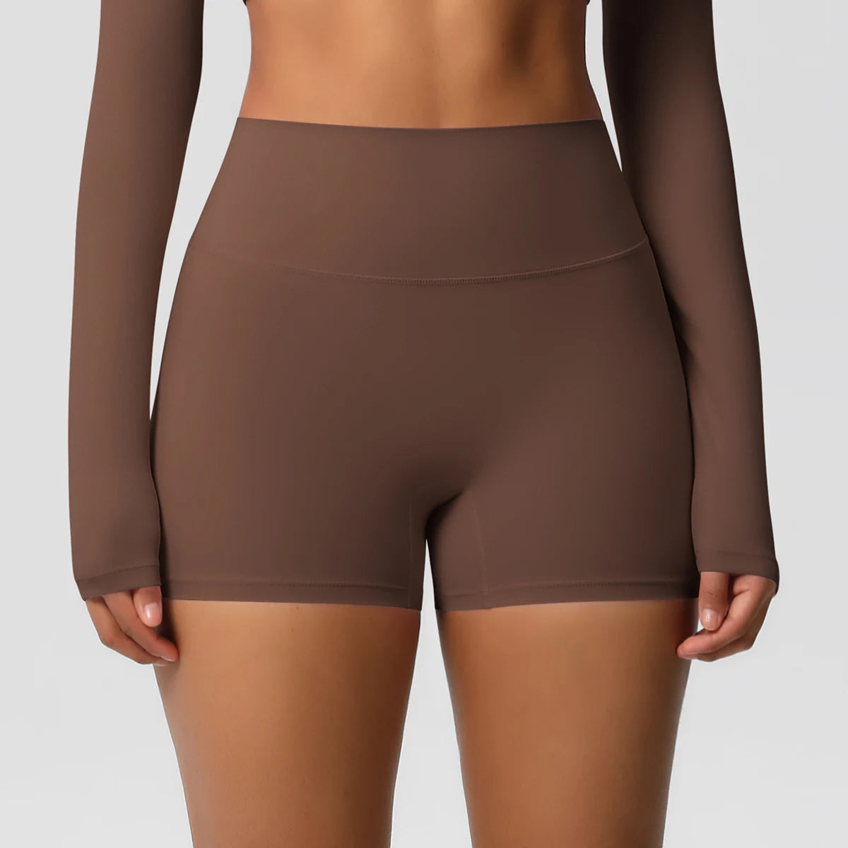 Yoga-Shorts mit Push-up-Effekt, schokoladenbraune High-Waist-Passform