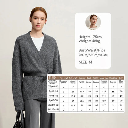 Damen V-Ausschnitt Cardigan lang Wolle-Mix offen Winter