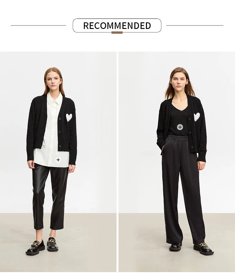 Damen-Strickjacke V-Ausschnitt Wollstickerei locker romantisch Winter