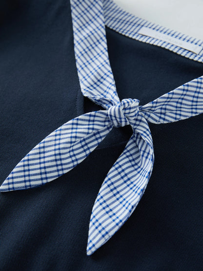 Ärmelloses Damen-Top aus reiner Baumwolle mit Wellenmuster und Perlendetails – atmungsaktiv und elegant in Blau