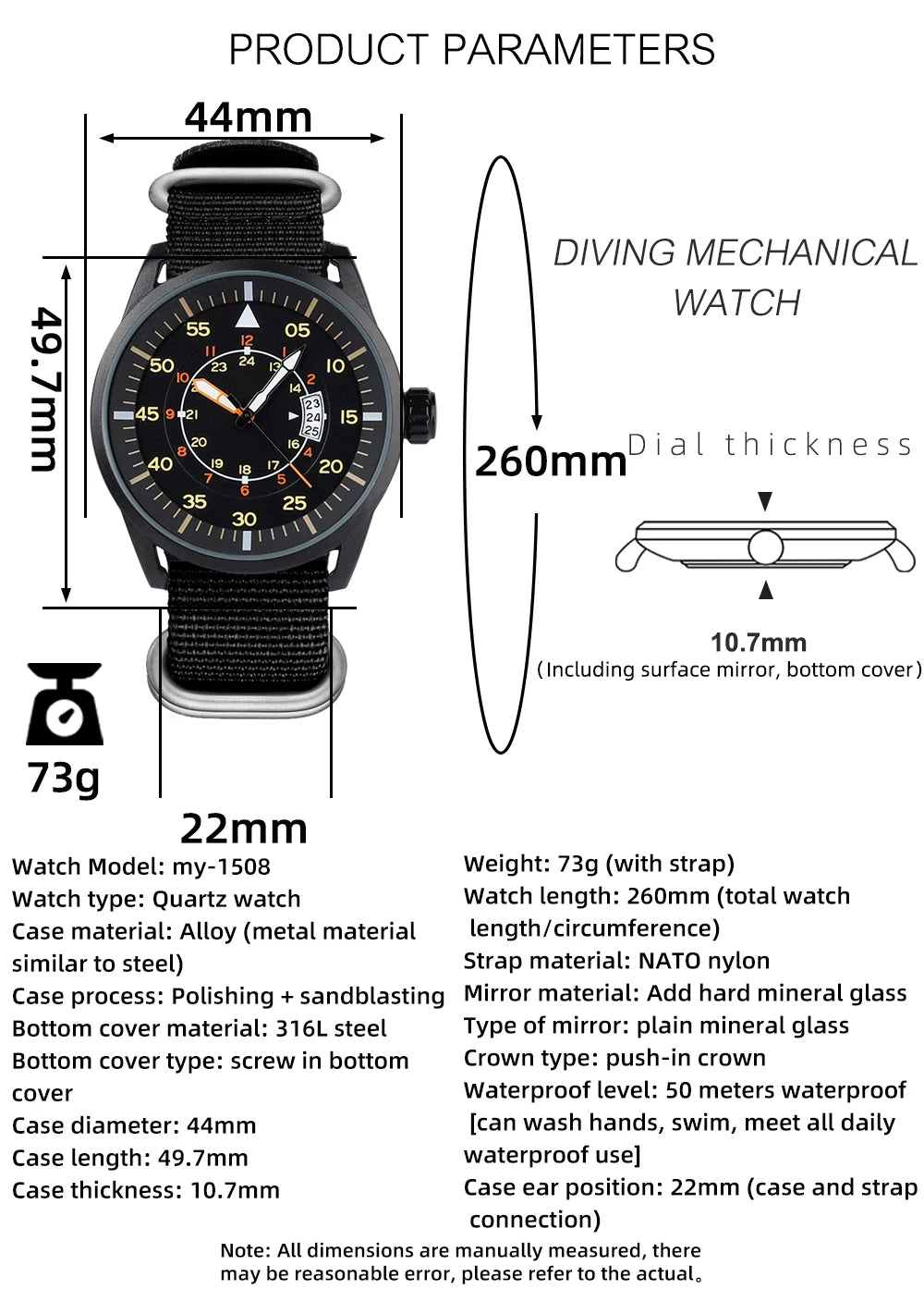 Herren-Quarzuhr mit Nylonarmband für Alltag und Freizeit