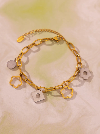 Damen-Charm-Armband mit Blumenmotiv aus Edelstahl