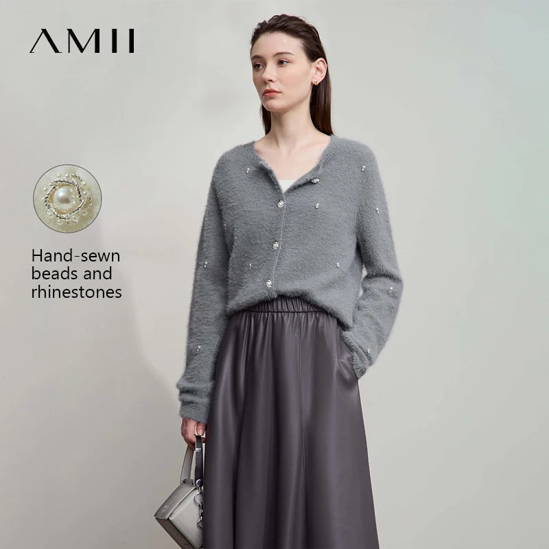 Damen-Rundhalspullover Strickjacke kurz elegant Herbst-Winter