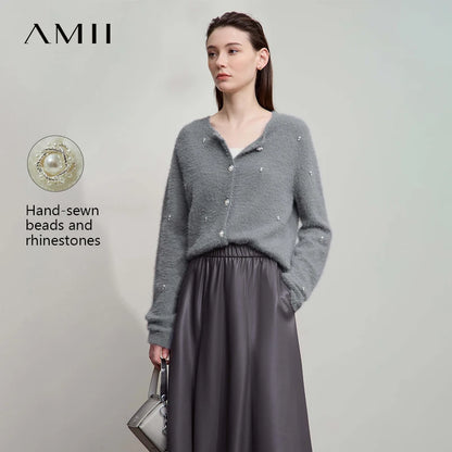 Damen-Rundhalspullover Strickjacke kurz elegant Herbst-Winter