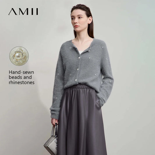 Damen-Rundhalspullover Strickjacke kurz elegant Herbst-Winter