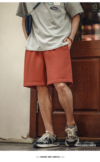 Herren Basketball-Shorts aus Waffelstoff mit elastischer Taille für den Sommer