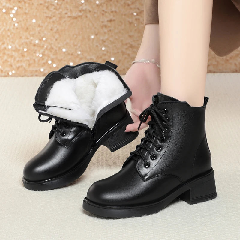 AIYUQI Women Marton Boots Winter 2025 New Genuine Leather Large Size Women Snow Boots Anti-Slip Women Motorcycle Boots
