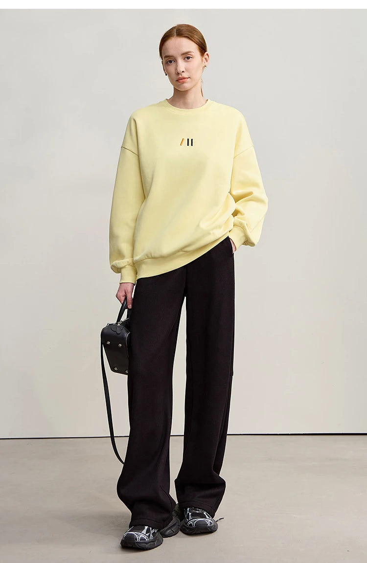 Damen-Rundhals-Sweatshirt Stickerei Kunstfell warm locker Winter