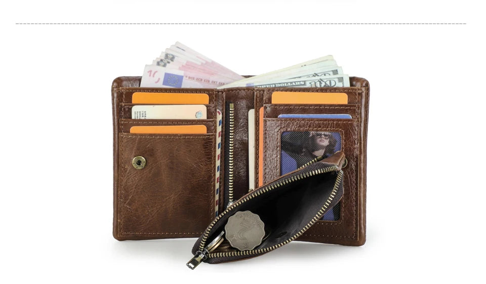 Herren Echtleder Geldbörse Bifold Vintage RFID Kartenhalter Münzfach Luxus Reise