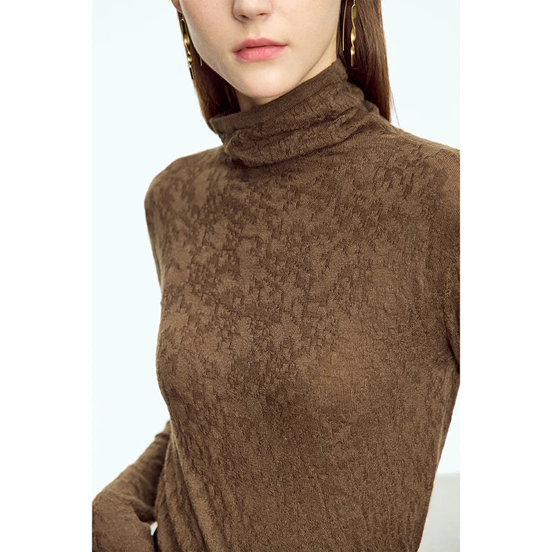 Damen-Rollkragenpullover Wolle Slim einfarbig Büro Winter