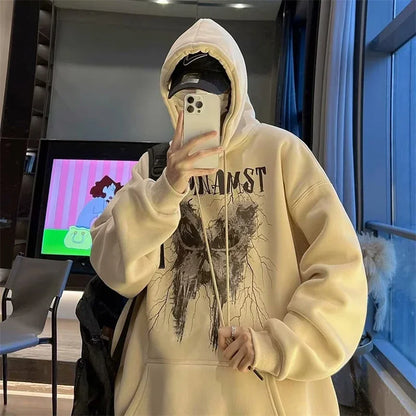 Herren Sweatshirt mit Gothic Schmetterling Grafik und Kapuze im Y2K Stil