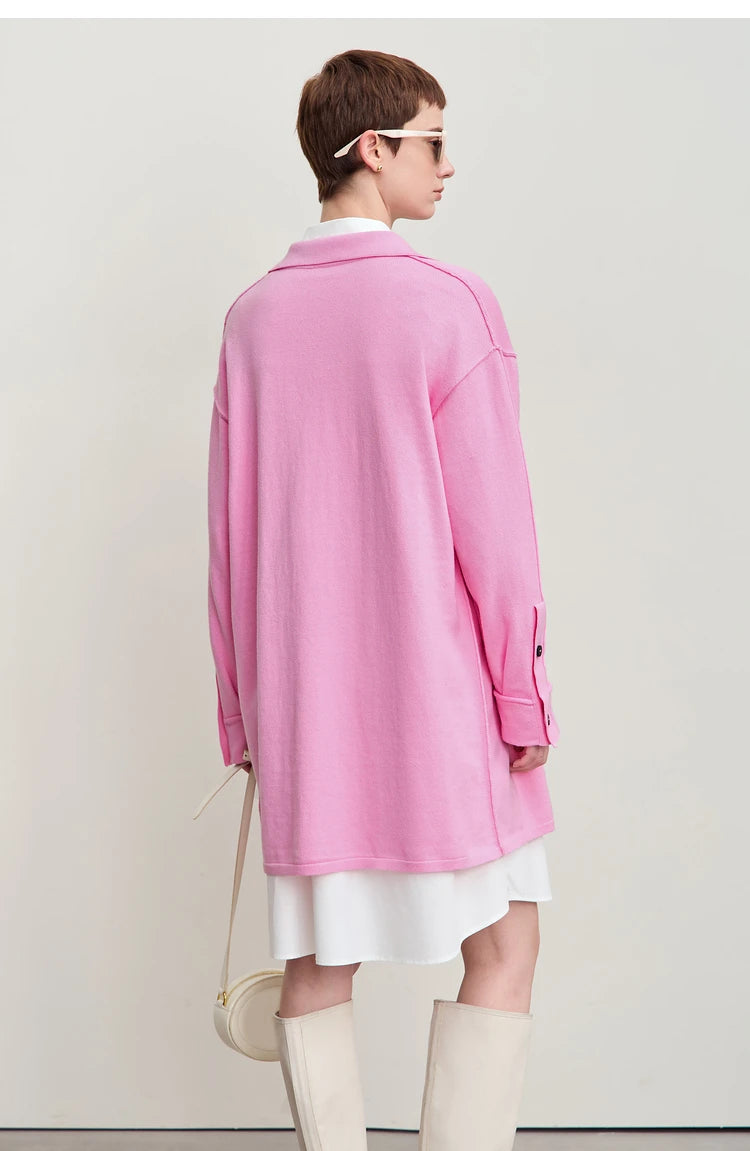 Damen-Strickjacke lang Revers Raglan Streetwear locker Herbst