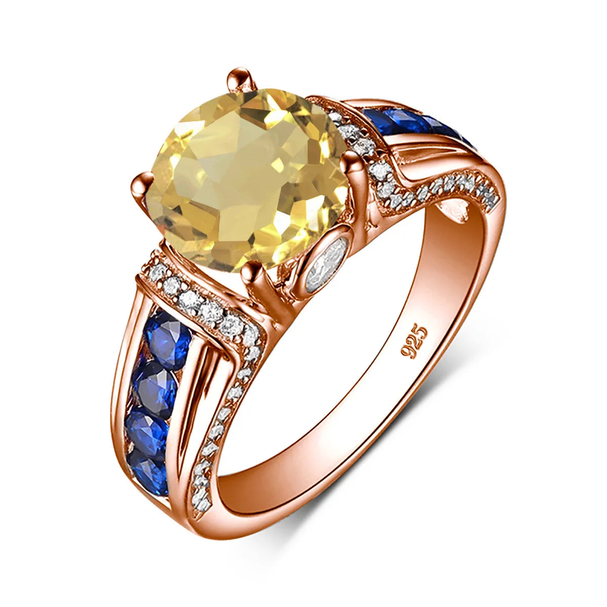 Damen-Ring aus Roségold mit Mystic Topas Regenbogen 8mm Rundschliff Verlobungsring Geschenk