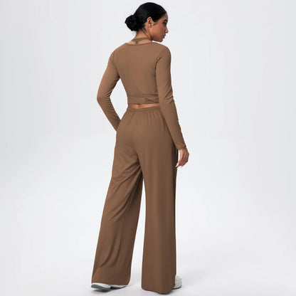 Hamidou Yoga-Set: Wickel-Top und Palazzo-Hose, braun (Rücken & Seite)
