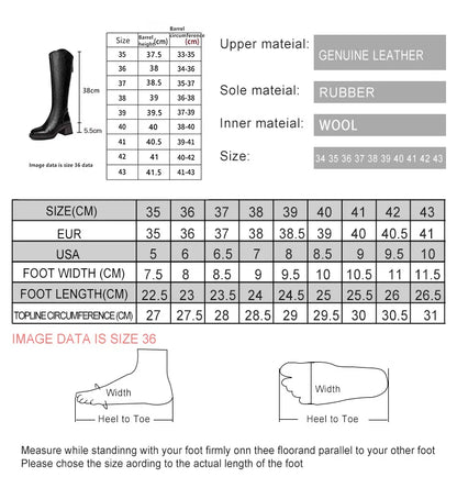 Women Winter Boots Genuine Leather Natural Wool Warm Female Knight Boots Square Toe Back Zipper Western Cowboy Boots Women