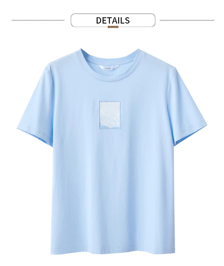 Damen T-Shirt aus Baumwolle mit lässigem O-Ausschnitt und modischer Stickerei