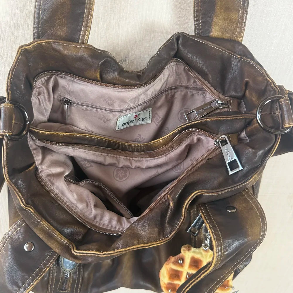 Damen-Handtasche Top-Handle Schultertasche Vintage Stil Aus Weichem PU-Leder Ideal Für Alltag