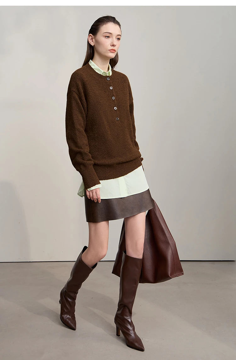 Damenpullover mit Knopfleiste, braun