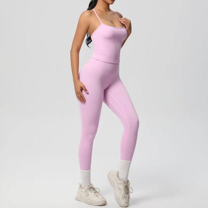 Damen Yoga-Set hellrosa: Trägershirt mit Spaghettiträgern und Leggings