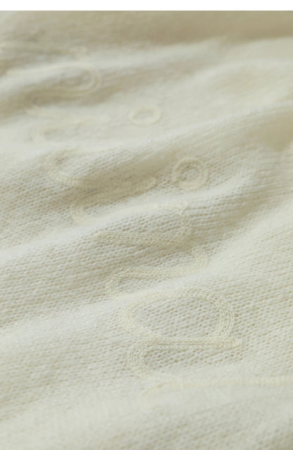 Damenpullover cremefarben: Detailaufnahme des feinen Stricks mit dezenter Musterprägung