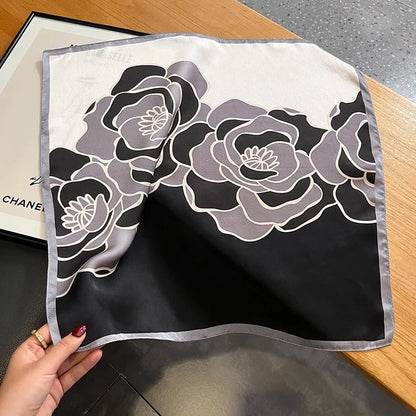 Damen Seidenschal quadratisch Blumenprint Haarband Hijab Bandana Stirnband B