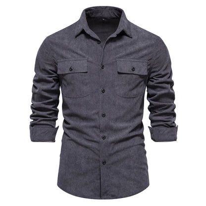 Herren Hemd aus feinem Cord mit Brusttasche für Business und Casual