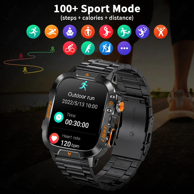 LIGE Neue Militärische Smart Uhr Männer LED Taschenlampe 420mAh Wasserdichte Outdoor Sport Bluetooth Anruf Smartwatch Für Huawei Xiaomi