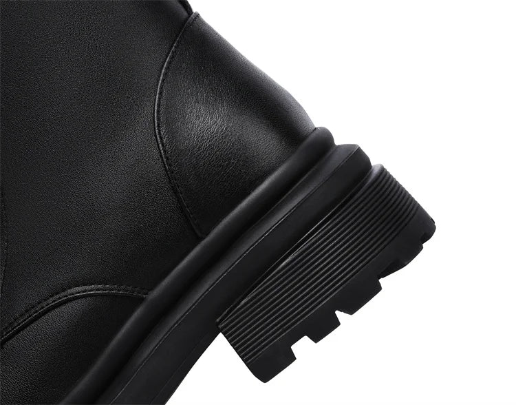 AIYUQI Women Boots Large Size Genuine Leather Thick Wool Warm Winter Biker Boots Women British Style Women Snow Boots