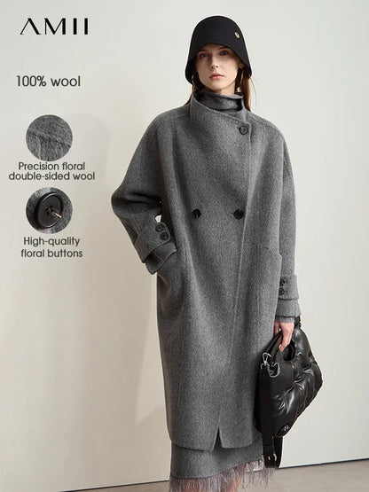 Damen Wollmantel aus 100 Prozent Wolle mit losem Raglanärmel Design
