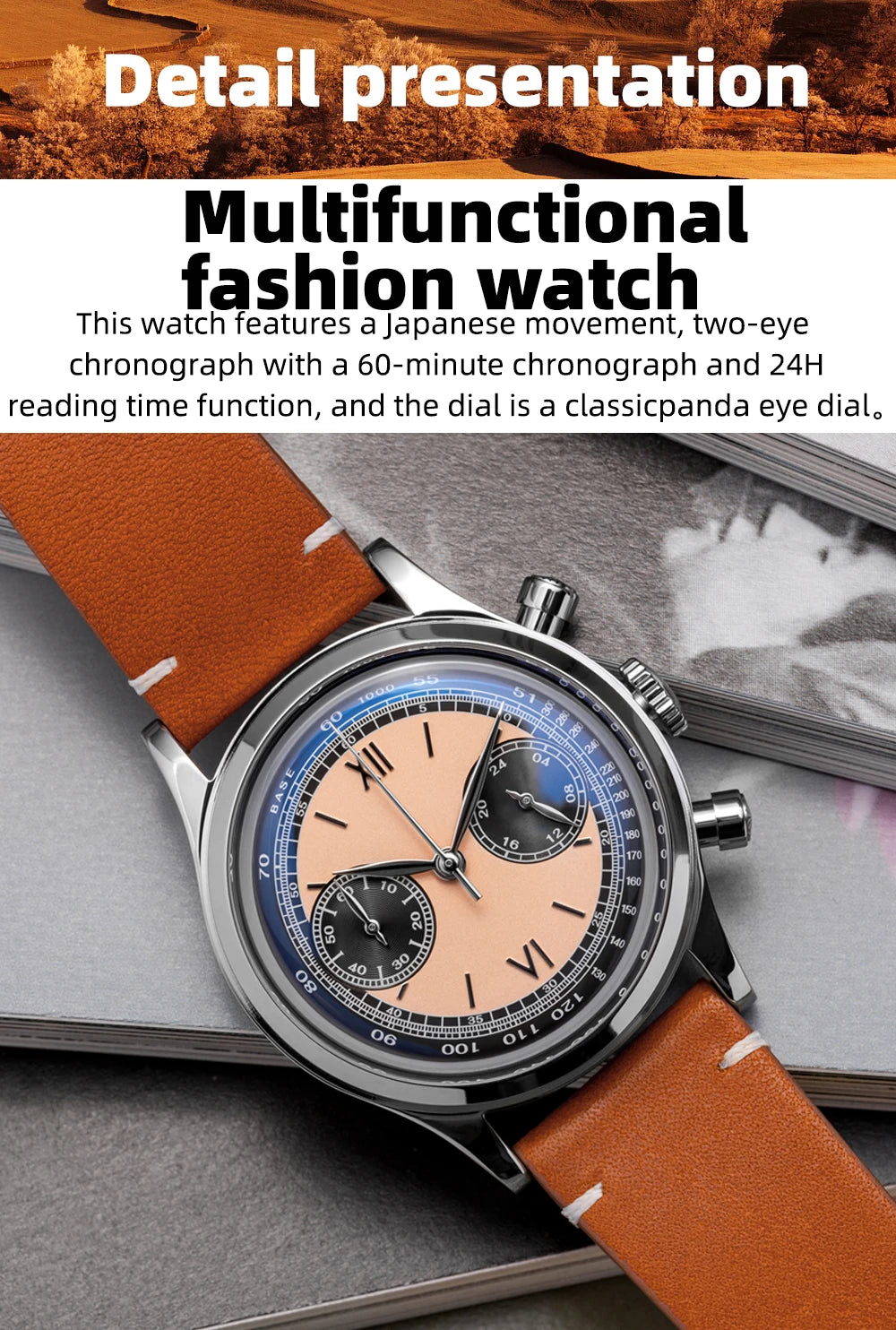 Herren-Chronograph mit Lederarmband und Multifunktionswerk
