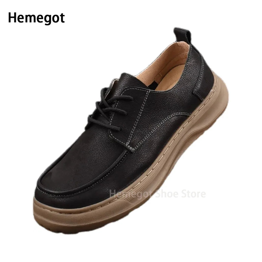 Thick-Soled Men's Shoes Retro British Style Non-Slip Leather Shoes Men's Shoes Wear-Resistant Solid Color Handmade Men's Shoes