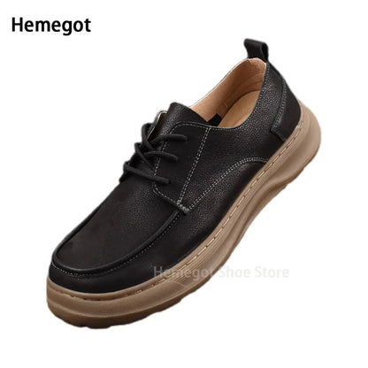 Thick-Soled Men's Shoes Retro British Style Non-Slip Leather Shoes Men's Shoes Wear-Resistant Solid Color Handmade Men's Shoes