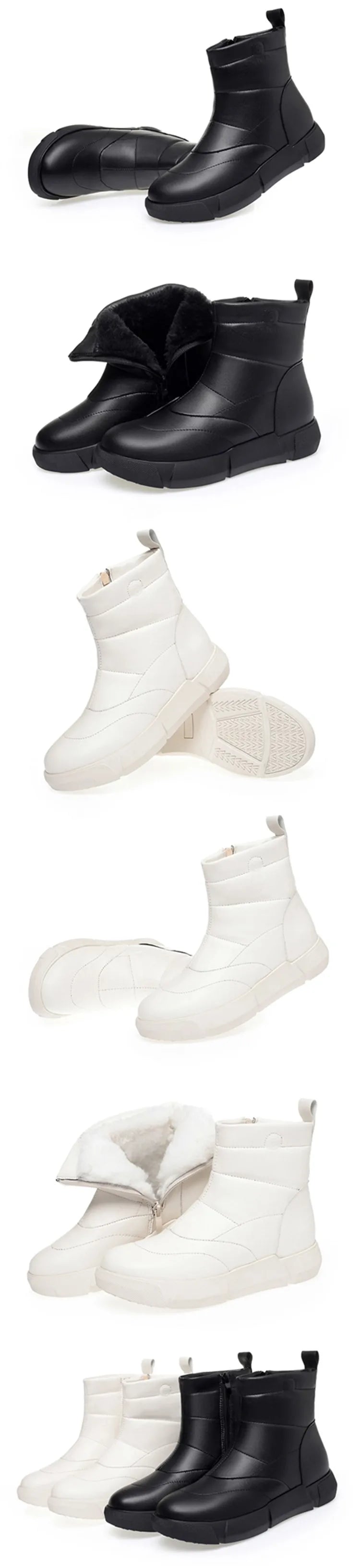 Winterstiefeletten mit Kunstfellfutter und Profilsohle, schwarz und weiß, kurz