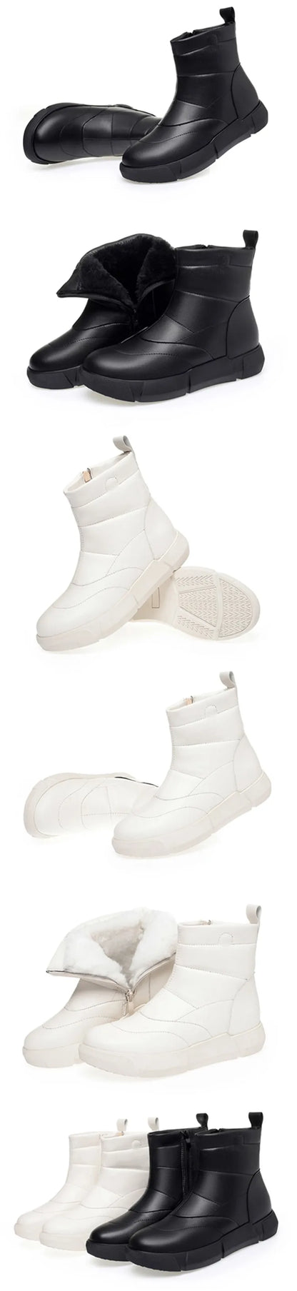 Winterstiefeletten mit Kunstfellfutter und Profilsohle, schwarz und weiß, kurz