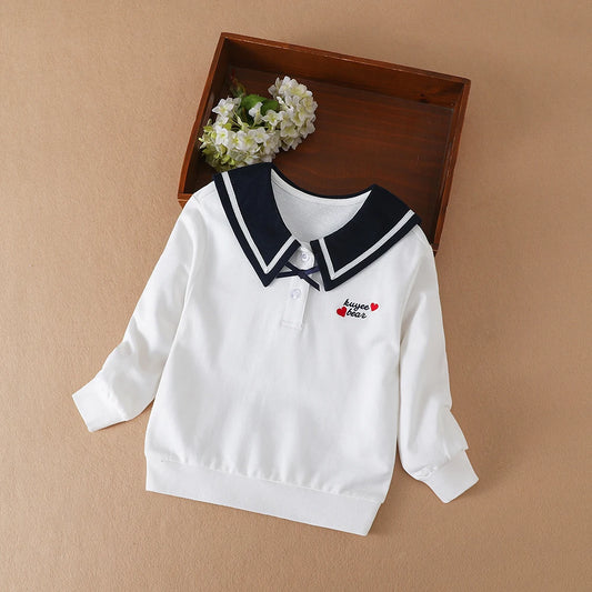 Kleinkind Mädchen College-Stil 2024 neue Baumwolle Color Block Hoodie mit Revers Kragen für Frühling und Herbst Kinder kleidung