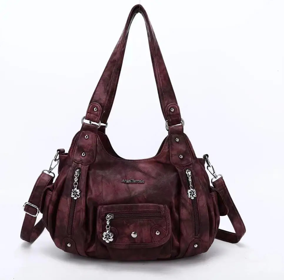 Damen-Schultertasche aus PU-Leder mit Reißverschluss und Mehrfachfächern Kompakter Alltagsbegleiter