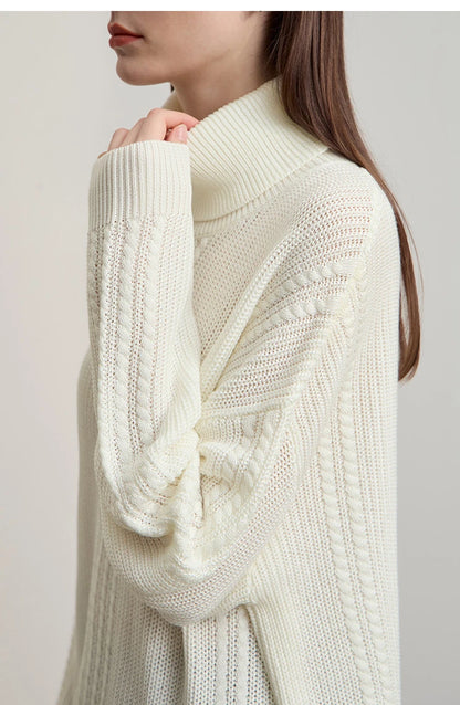 Damen-Rollkragenpullover Wolle lang locker Retro Winter