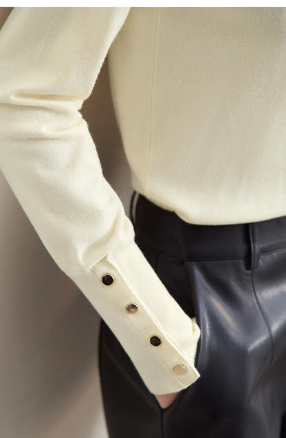 Damen-Strickjacke Rundhals Wolle Metallknopf französisch Büro Frühling