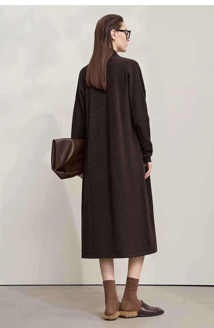 Damen V-Ausschnitt Strickkleid A-Linie ärmellos Herbst-Winter